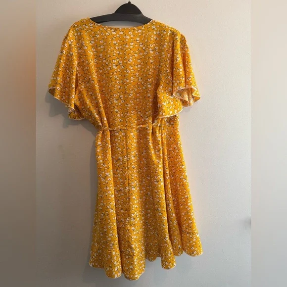 Yellow Floral Wrap Dress | Midi | Size XL - Picture 5 of 5